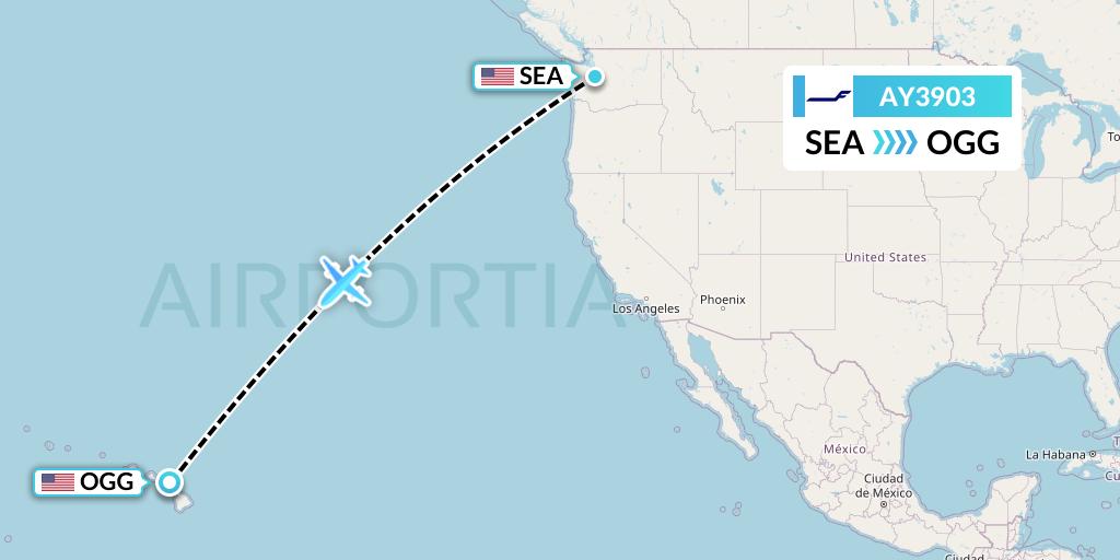 AY3903 Finnair Flight Map: Seattle to Kahului