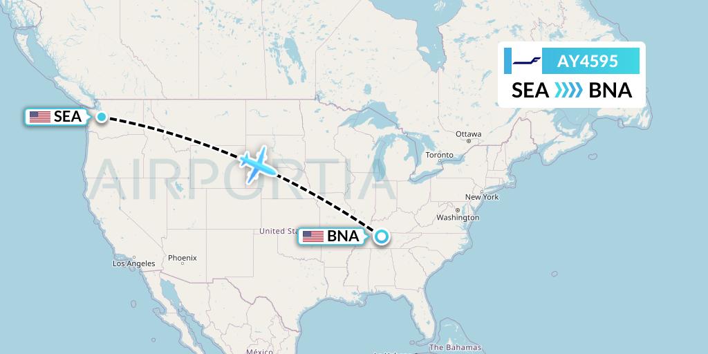 AY4595 Finnair Flight Map: Seattle to Nashville
