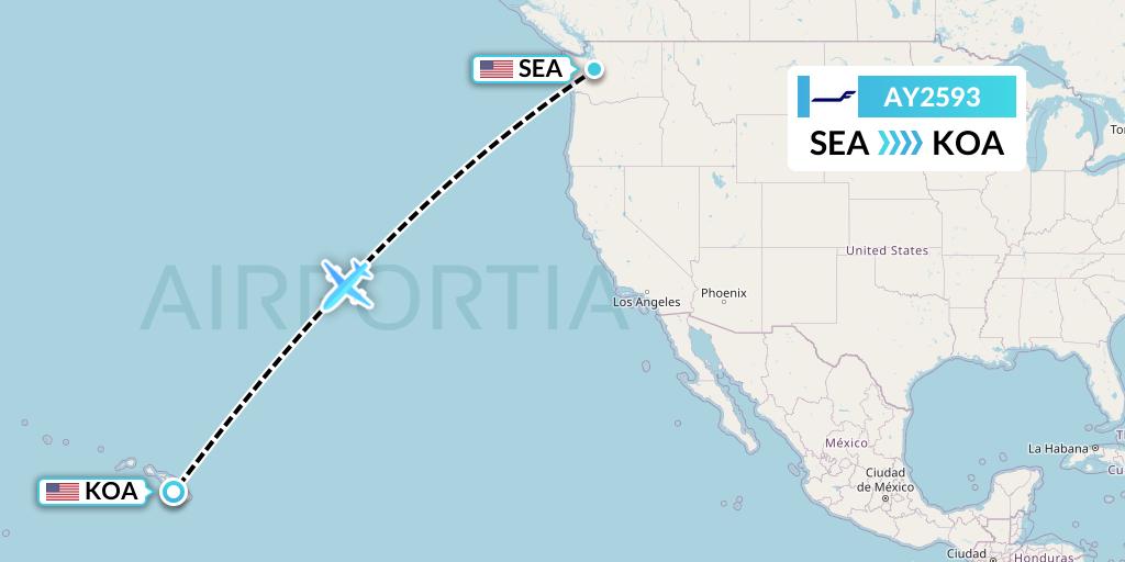 AY2593 Finnair Flight Map: Seattle to Kailua-Kona