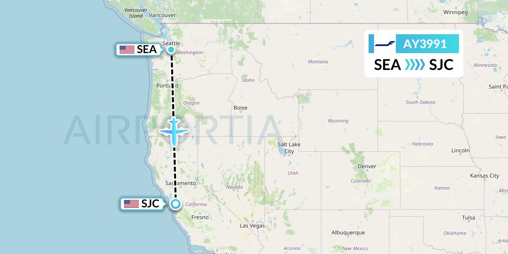 AY3991 Finnair Flight Map: Seattle to San Jose