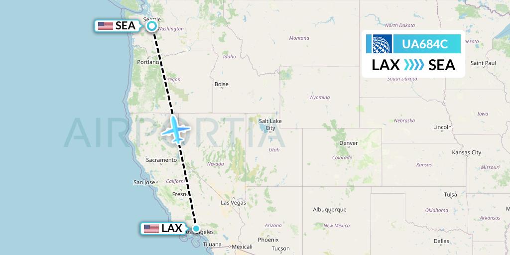 UA684C United Airlines Flight Map: Los Angeles to Seattle