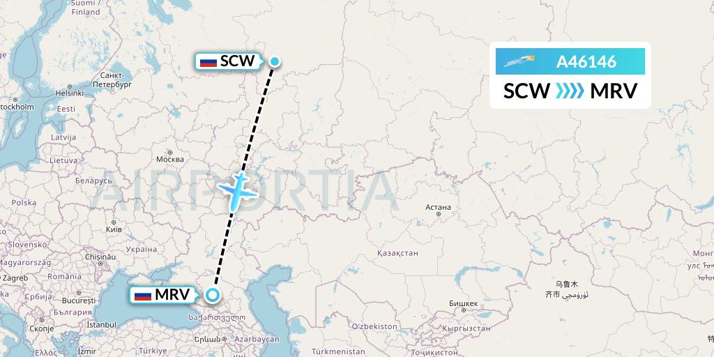 A46146 Azimuth Airlines Flight Map: Syktyvkar to Mineralnye Vody