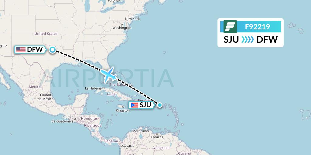F92219 Frontier Airlines Flight Map: San Juan to Dallas