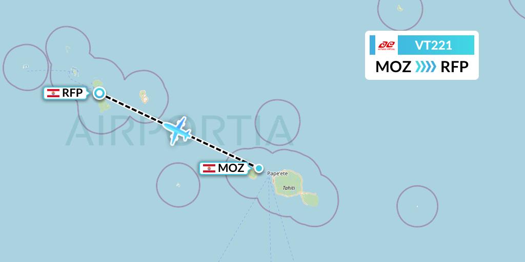 VT221 Air Tahiti Flight Map: Moorea to Raiatea