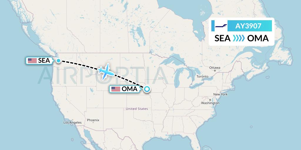 AY3907 Finnair Flight Map: Seattle to Omaha
