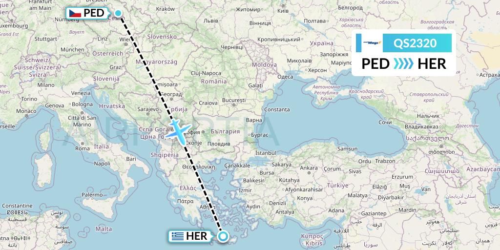 QS2320 Smartwings Flight Map: Pardubice to Heraklion