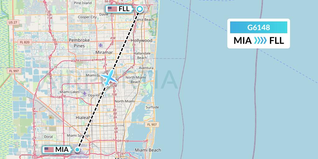 G6148 Fly Arna Flight Map: Miami to Fort Lauderdale