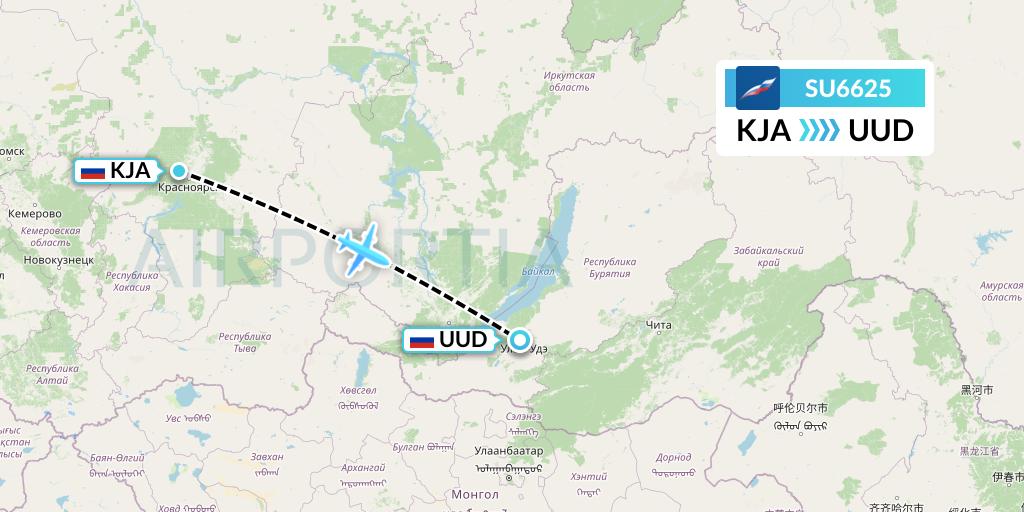 SU6625 Aeroflot Flight Map: Krasnoyarsk to Ulan-Ude