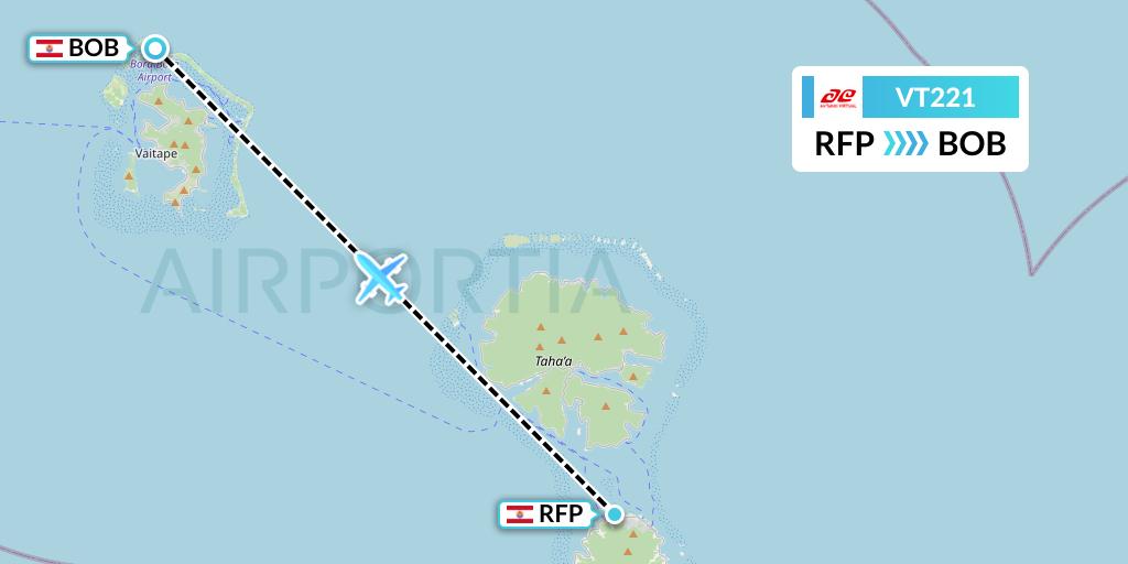 VT221 Air Tahiti Flight Map: Raiatea to Bora Bora
