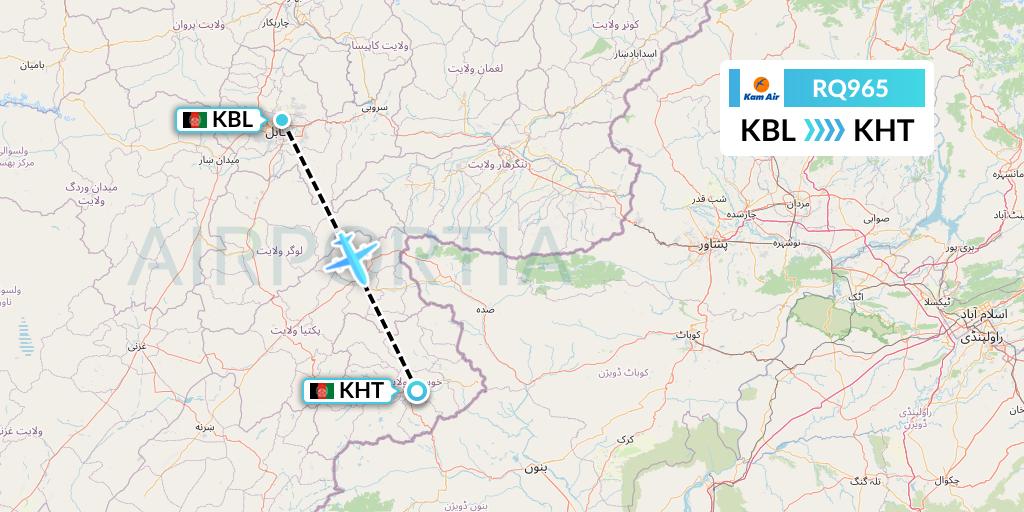 RQ965 Kam Air Flight Map: Kabul to Khost