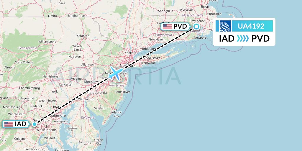 UA4192 United Airlines Flight Map: Washington to Providence