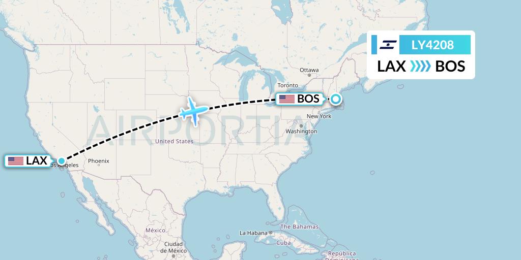 LY4208 El Al Flight Map: Los Angeles to Boston