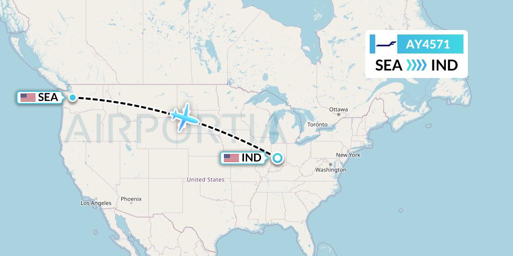 AY4571 Finnair Flight Map: Seattle to Indianapolis
