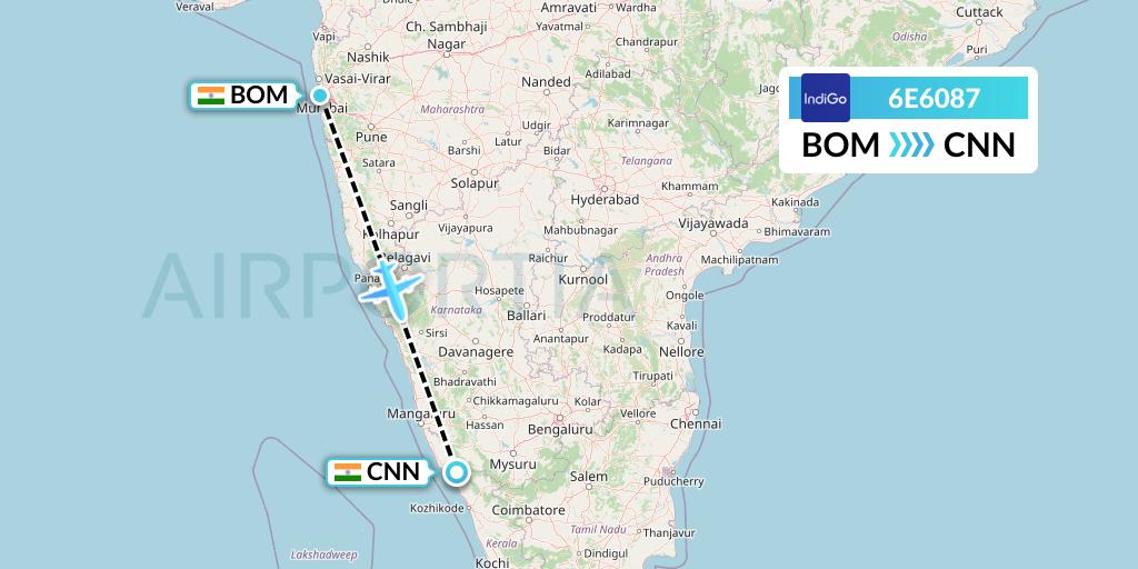 6E6087 IndiGo Airlines Flight Map: Mumbai to Mattannur