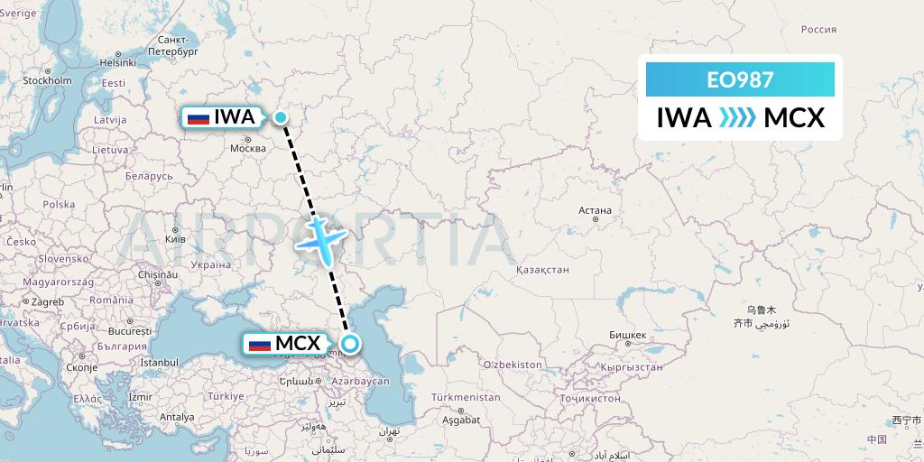 EO987 Pegas Fly Flight Map: Ivanovo to Makhachkala
