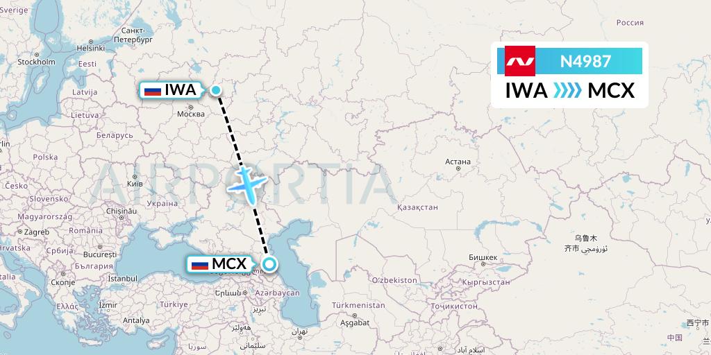 N4987 Nordwind Airlines Flight Map: Ivanovo to Makhachkala