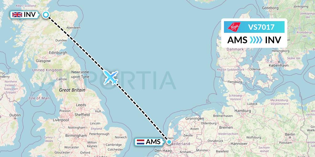 VS7017 Virgin Atlantic Airways Flight Map: Amsterdam to Inverness