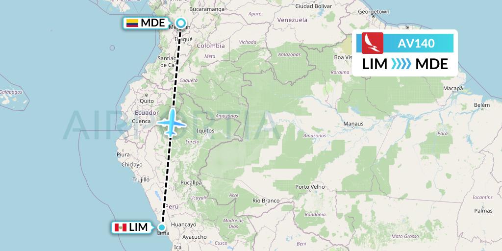 AV140 Avianca Flight Map: Lima to Medellin
