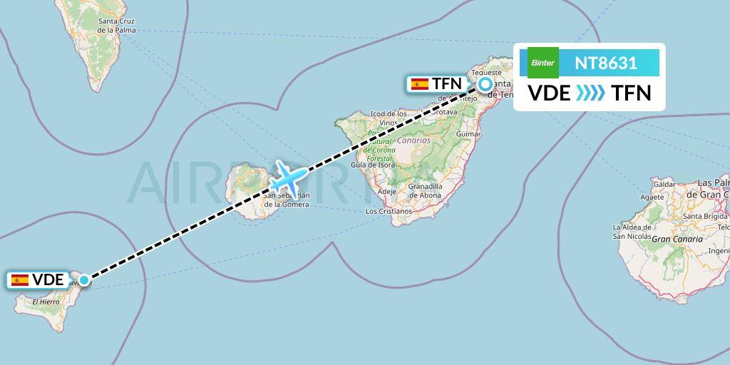 NT8631 Binter Canarias Flight Map: El Hierro to Tenerife
