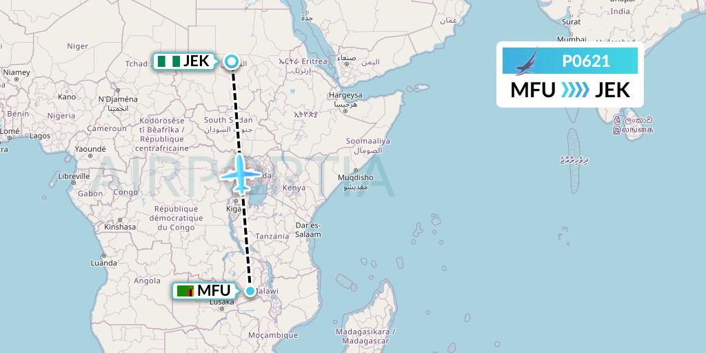 P0621 Proflight Air Services Flight Map: Mfuwe to Lagos