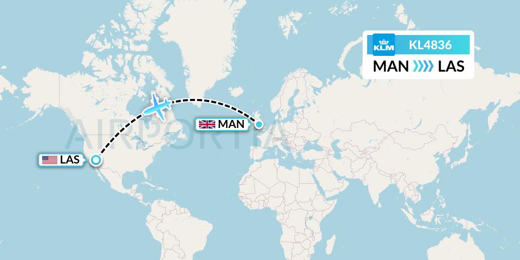 KL4836 KLM Flight Map: Manchester to Las Vegas