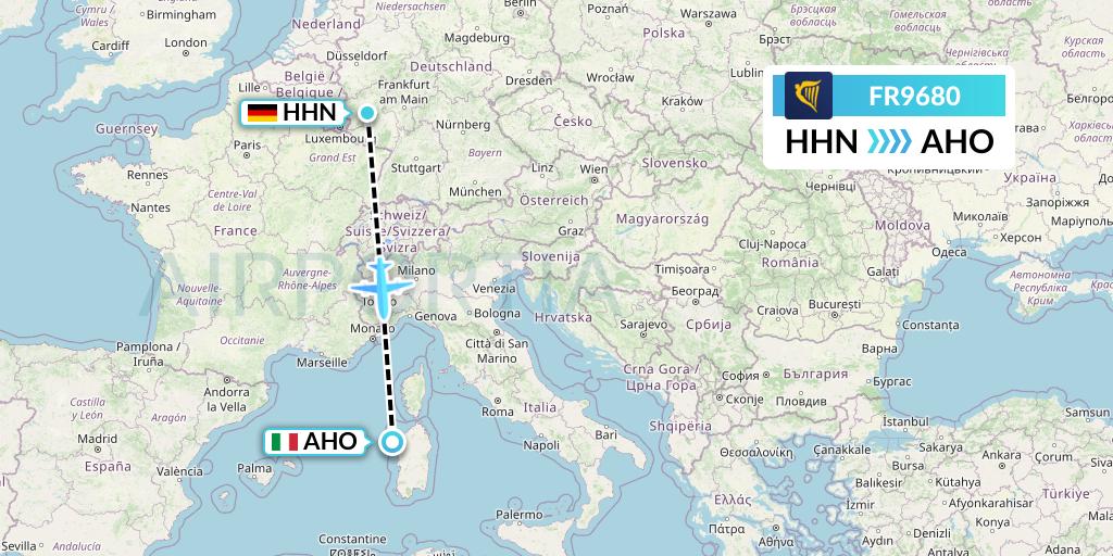 FR9680 Ryanair Flight Map: Hahn to Alghero