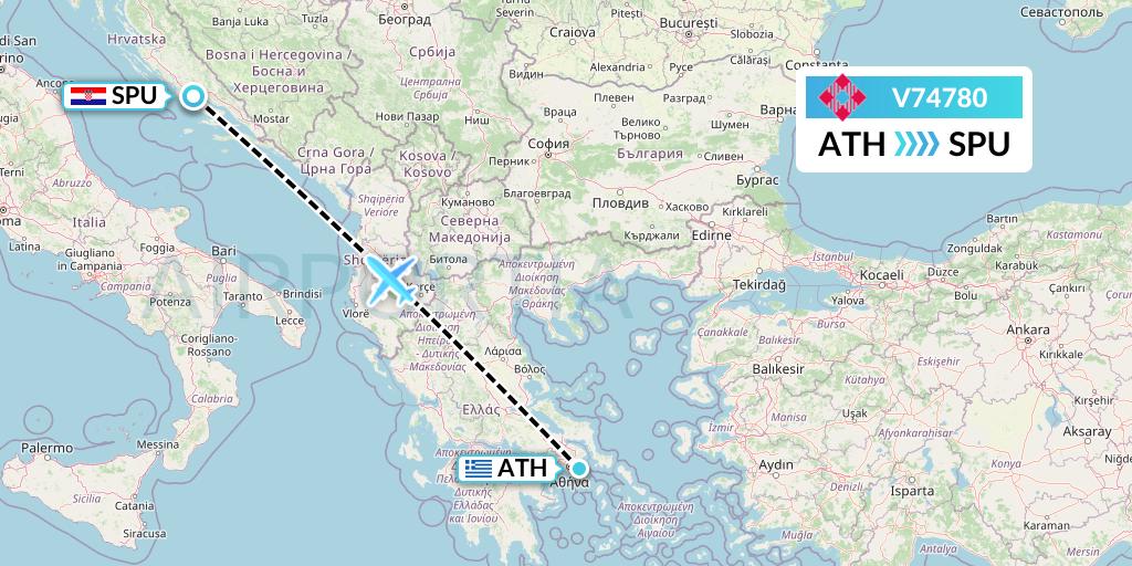 V74780 Volotea Flight Map: Athens to Split