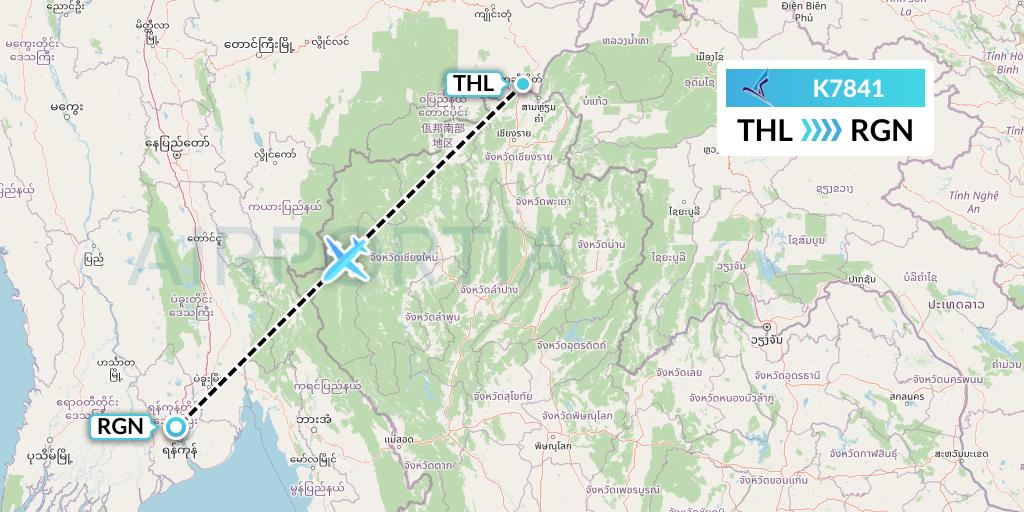 K7841 Air KBZ Flight Map: Tachilek to Yangon
