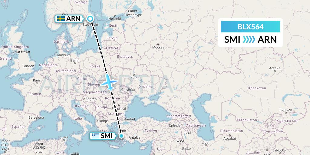 BLX564 TUI fly Nordics Flight Map: Samos to Stockholm