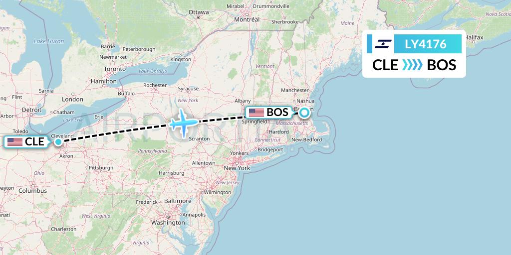LY4176 El Al Flight Map: Cleveland to Boston
