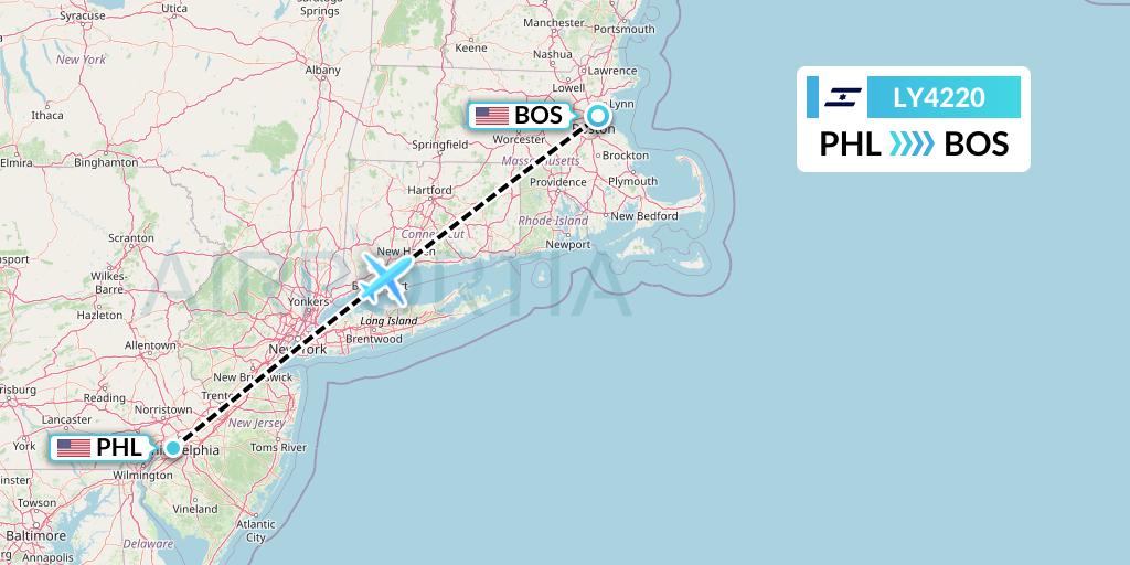 LY4220 El Al Flight Map: Philadelphia to Boston
