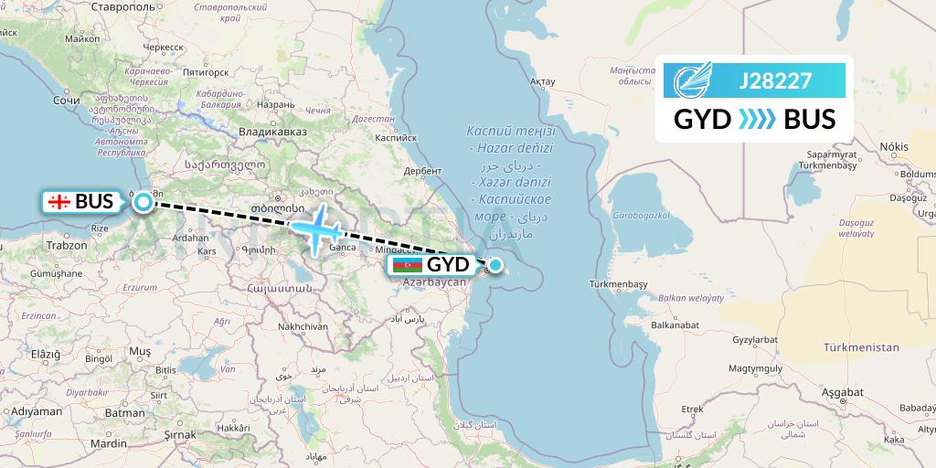 J28227 Azerbaijan Airlines Flight Map: Baku to Batumi
