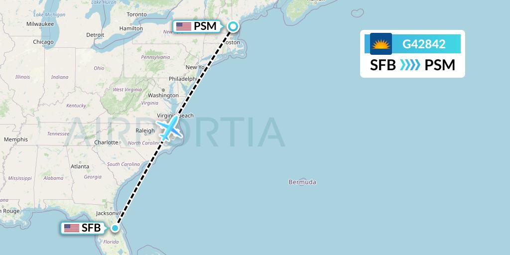 G42842 Allegiant Air Flight Map: Orlando to Portsmouth