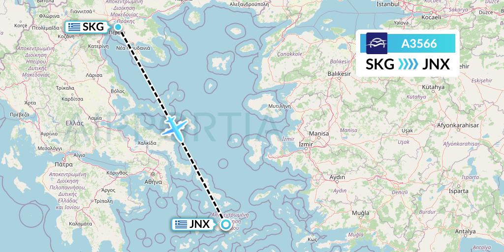 A3566 Aegean Airlines Flight Map: Thessaloniki to Naxos