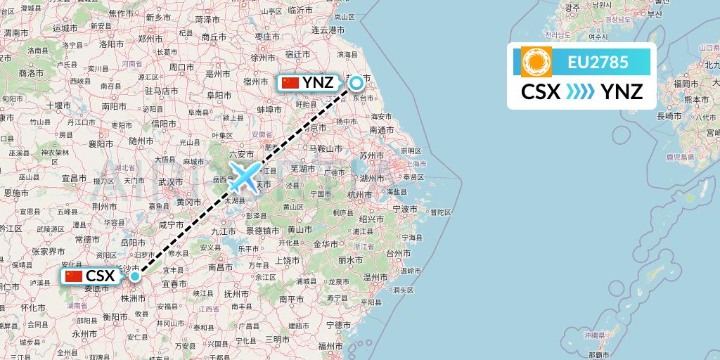 EU2785 Chengdu Airlines Flight Map: Changsha to Yancheng