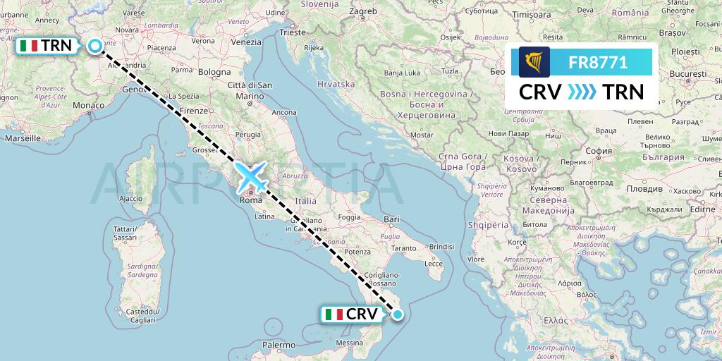 FR8771 Ryanair Flight Map: Crotone to Turin