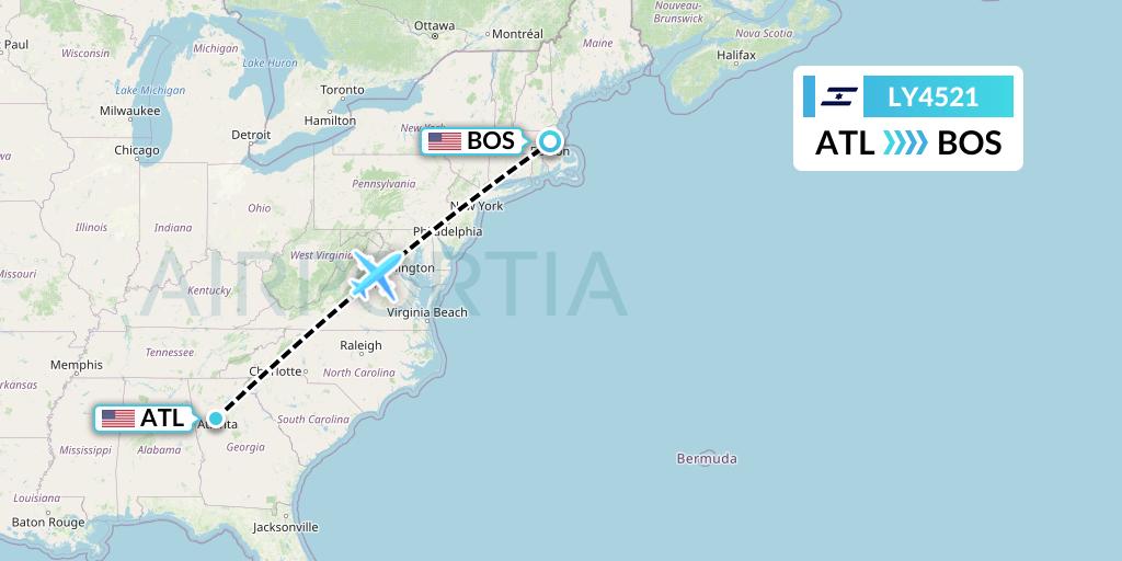 LY4521 El Al Flight Map: Atlanta to Boston