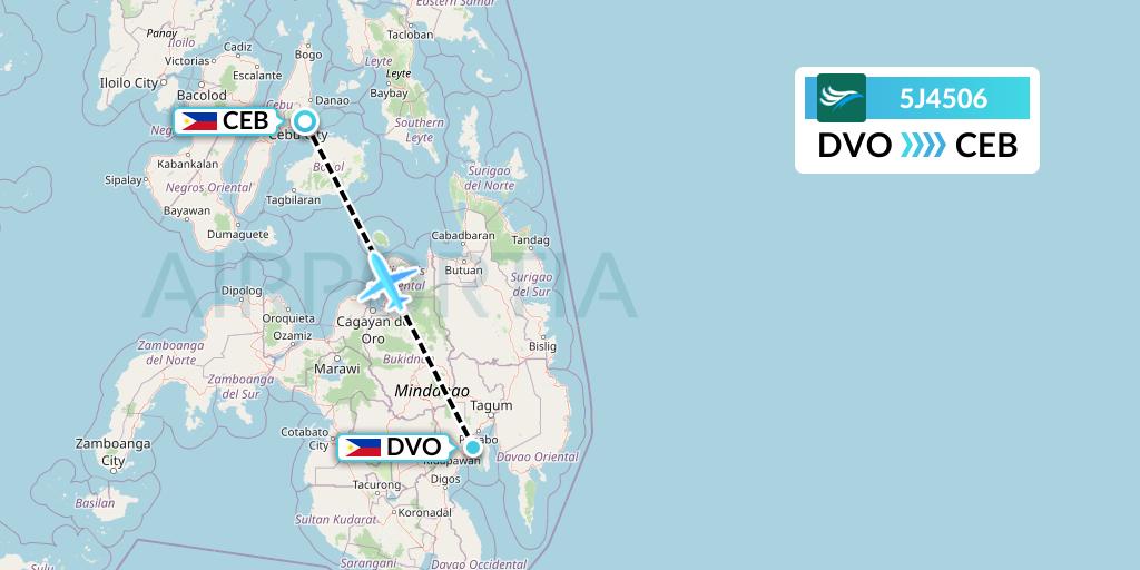 5J4506 CEBU Pacific Air Flight Map: Davao City to Cebu