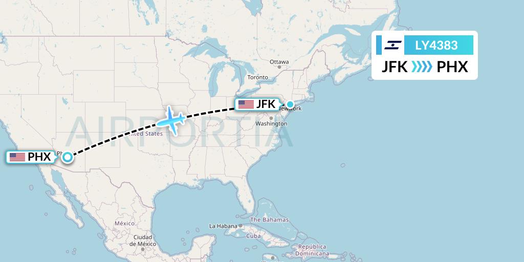 LY4383 El Al Flight Map: New York to Phoenix