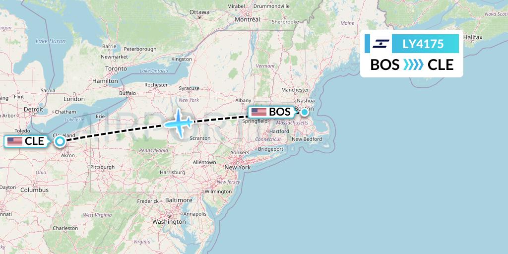 LY4175 El Al Flight Map: Boston to Cleveland
