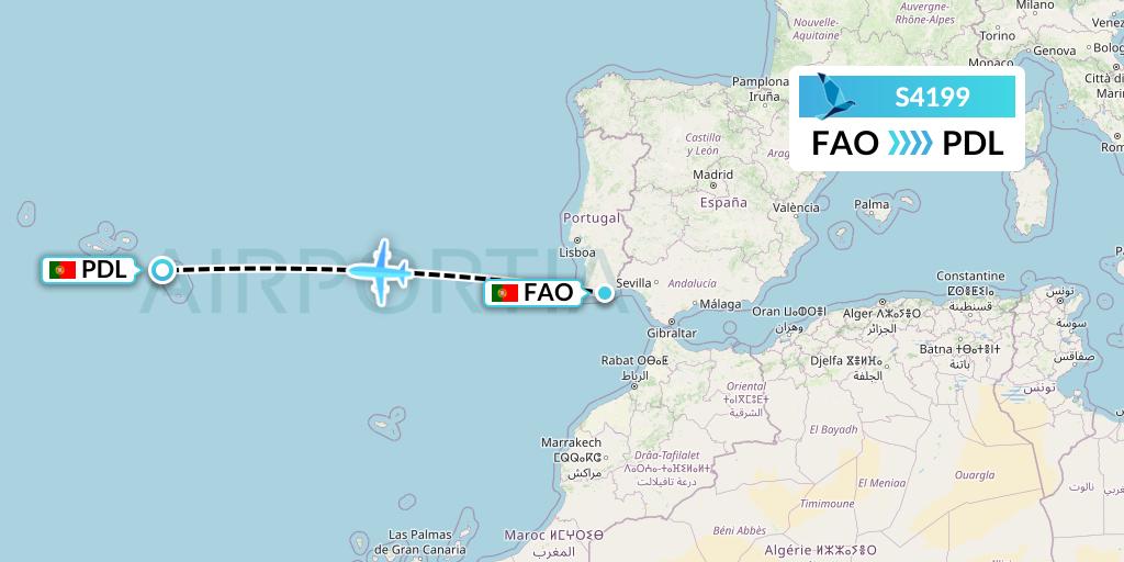 S4199 Azores Airlines Flight Map: Faro to Ponta Delgada