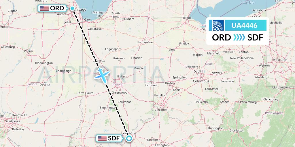 UA4446 United Airlines Flight Map: Chicago to Louisville