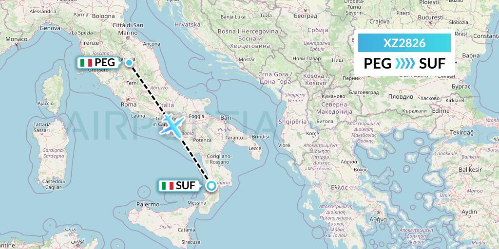 XZ2826 Aeroitalia Flight Map: Perugia to Lamezia Terme