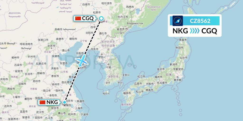 CZ8562 China Southern Airlines Flight Map: Nanjing to Changchun