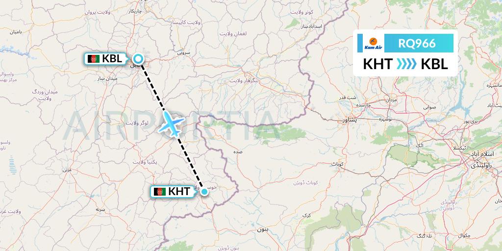 RQ966 Kam Air Flight Map: Khost to Kabul