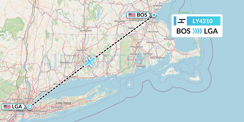 LY4210 El Al Flight Map: Boston to New York