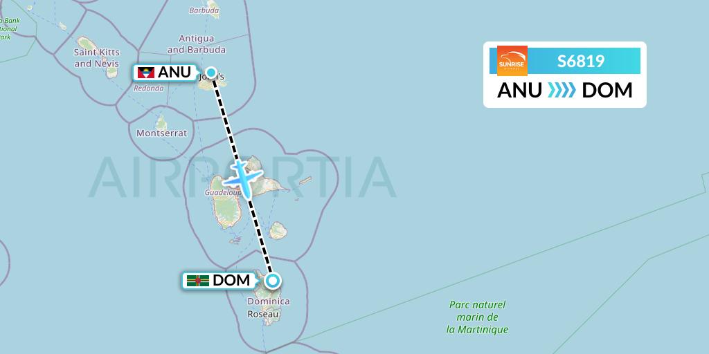 S6819 Sunrise Airways Flight Map: Antigua to Dominica
