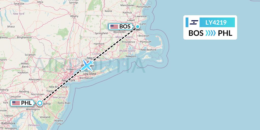 LY4219 El Al Flight Map: Boston to Philadelphia
