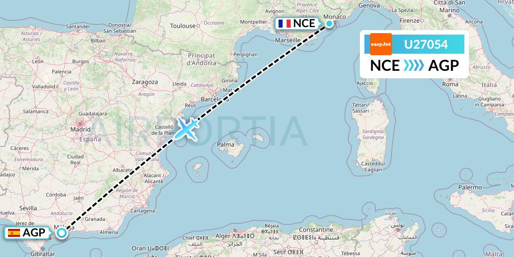 U27054 EasyJet Flight Map: Nice to Malaga