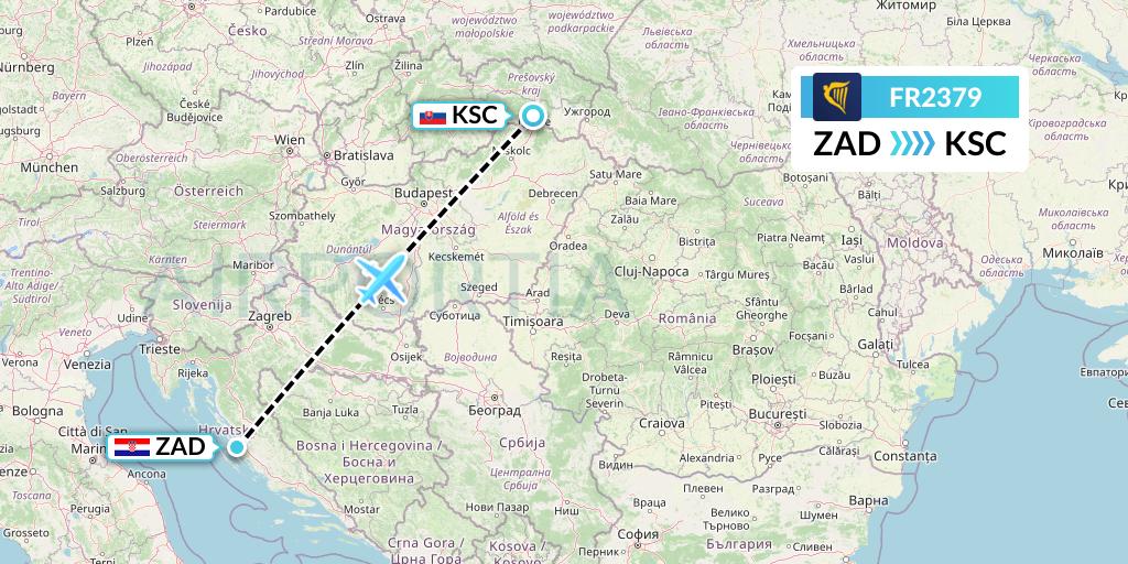 FR2379 Ryanair Flight Map: Zadar to Kosice